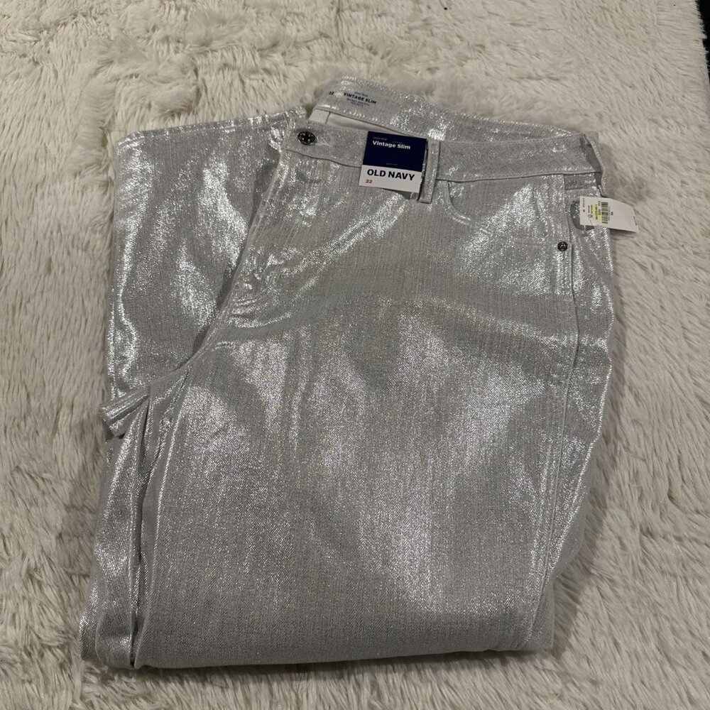 Old Navy womens NWT OG Loose Fit Jeans icicle shimmer 22 stretch